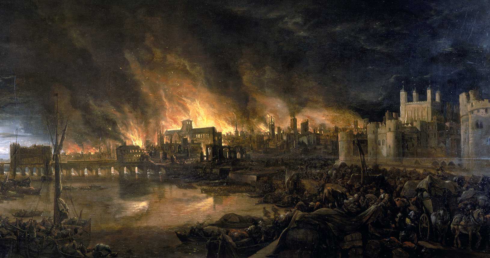 Großer Brand London von 1666 - Gemälde "The Great Fire of London" (1675) von Josepha Jane Battlehooke, Museum of London (Public Domain)