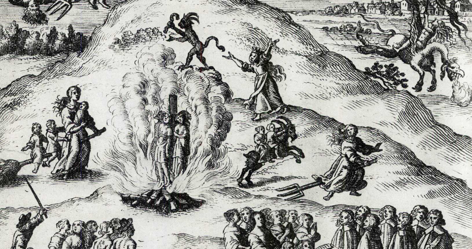 Hexenverbrennung in Mora (Schweden), um 1670 (deutscher Kupferstich, unbekannter Künstler) - Public Domain