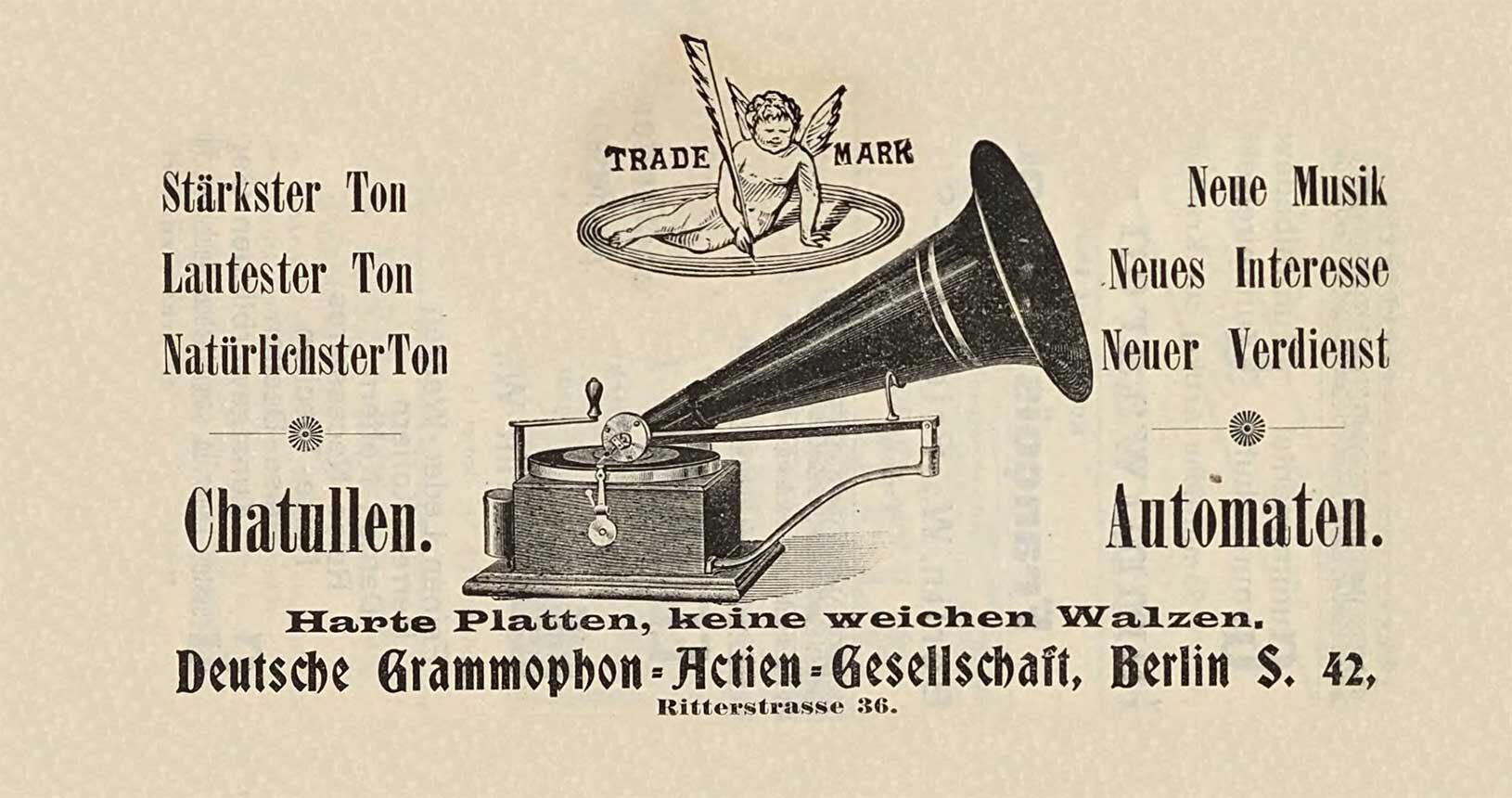 Werbung für die Deutsche Grammophon AG, Deutsches Millionär Adressbuch (1890) - Public Domain